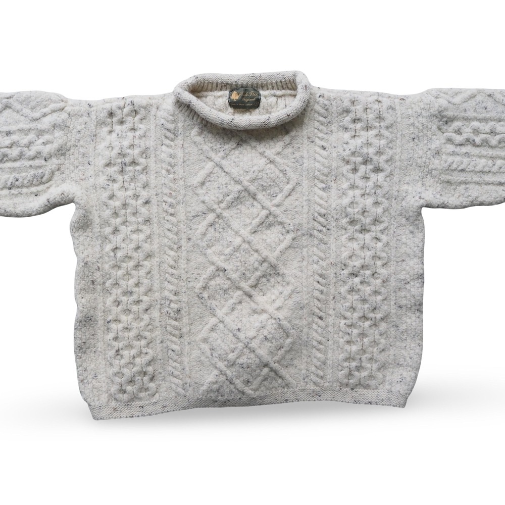 Oak Tree Original Cream Speckled‎ Cable Knit Roll Neck Wool Sweater Womens Small - Picture 4 of 9